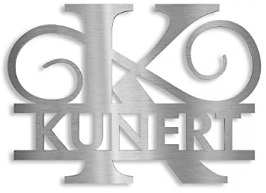 Metzler Türschild Edelstahl Monogramm, Personalisiertes Namensschild in V2A Stahl, Individueller Schriftzug Klingelschild, Rostfreier & Wetterfest, Made in Germany, Größe: 27 x 18 cm
