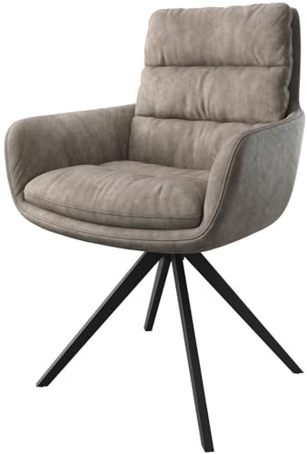 Polsterstuhl Abelia-Flex mit Armlehnen Kreuzgestell kantig Schwarz Mikrofaser Taupe Vintage