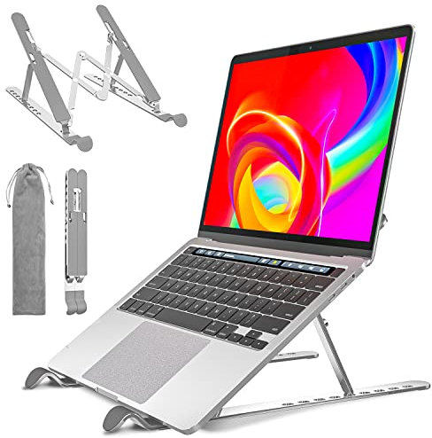 9 Stufen Höhenverstellbar Laptop Ständer, Aluminium Laptop Stand, Rutschfestes Silikon, tragbar, Wärmeableitung Notebook Ständer Kompatibel mit 10-17,3” MacBook Pro Air, Lenovo, Dell, Tablet, Book