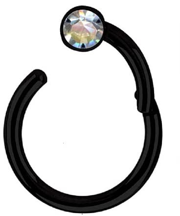 CLICKER Schwarz SEGMENTRING Piercing Ring Scharnier Septum Nase Ohr Helix WEISS STRASS Piercingring Klicker CHIRURGENSTAHL 316L EDELSTAHL Stahl 1 ECHTER ZIRKONIA KRISTALL WEIß Klar (1,2 mm x 8 mm)