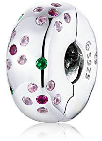 Abalorio espaciador, abalorios de Clip de plata de ley 925, cuentas de tapón de cristal de flores, abalorio apto para collar de pulsera de abalorios Pandora