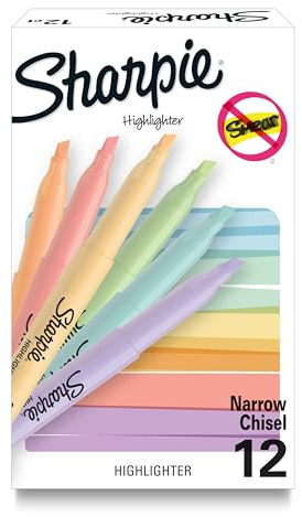 Sharpie Pocket Highlighters, Mild Pastel Colors, Assorted, Chisel Tip, 12 Count - School, Home, and Office Use, Teacher Supplies