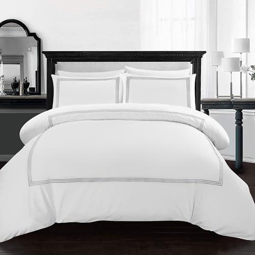 AR ware White Duvet Cover Single set – 3 piece luxury bratta stitch duvet cover sets with pillowcase – breathable microfiber quilt cover