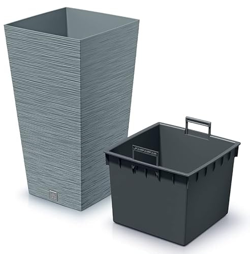 Blumenkübel Blumentopf Pflanzkübel Blumenkasten Quadrat Furu Square Tannennadeln Design mit Pflanzeinsatz (400 Grau)