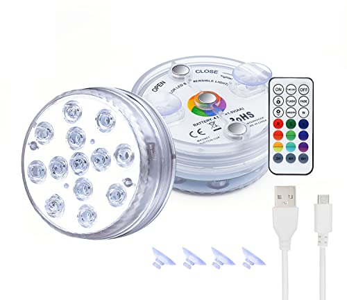 2 Stück Poolbeleuchtung Unterwasserleuchten Wiederaufladbar, 13 LED Pool Lichter Magnetische mit Fernbedienung, 16 Farben RGB IP68 Wasserdicht Unterwasser Licht für Garden Party Teich Aquarium