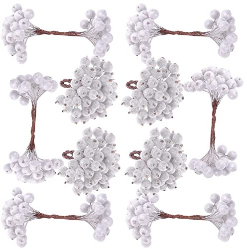 SIMBLOOM 400 Stück Künstliche Holly Beeren Weihnachten Silber Beeren Deko Mini Früchte Künstliche Christmas Frosted Frucht Beere für Weihnachtsbaum Ornamente Weihnachtsdeko (A)