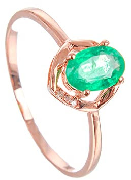 Lieson Anelli Donna Fidanzamento, Anelli Oro Rosa 18K Smeraldo Verde Ovale Anelli con Diamante Donna Misura 18,5