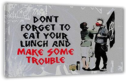 HUUDNHYK Banksy Leinwandbild Straßen-Graffiti-Bild Vergessen Sie nicht, Mittagessen zu essen. Wandkunst-Bild für Wohnzimmer, 51 x 81 cm, ungerahmt