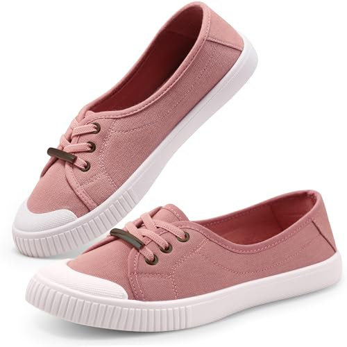 Harvest Land Womens Canvas Shoes Low Top Flat Gym Sports Pumps Trainers Lace Up Flat Ladies Girls Fashion Pumps Pink UK 5