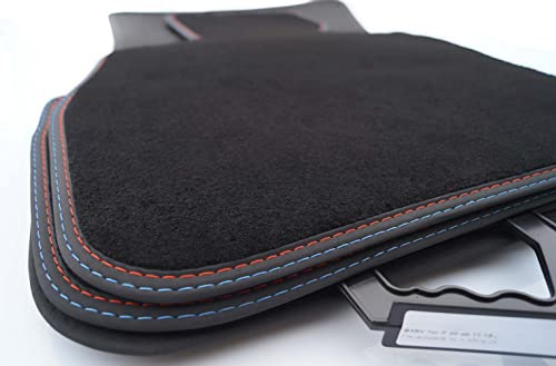 Fußmatten für 1er BMW F40 (Doppelnaht M1 Design) Velours Matten Automatten in Original Qualität 4-teilig Schwarz Rot Blau