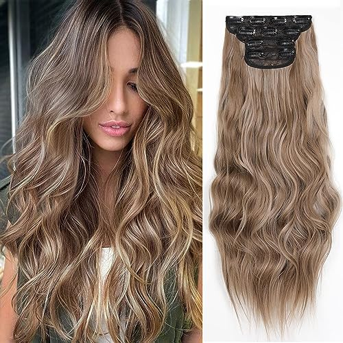 YDDM Hair Extensions Clip In Extensions Wellige Haarverlängerung Mit Clips Voller Kopf Wie Echthaar Haarextension Clips Günstig Clip Extensions Synthetisches Haarteil Für Frauen(24Zoll,4PCS)