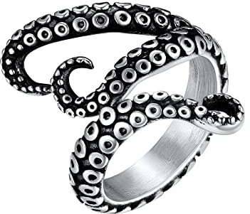 U7 Fashion Oktopus Ring Herren-Ring Edelstahl Vintage Oktopus Statement Ring Großer Fingerring Modeschmuck Accessoire für Weihnacht Karneval(Ring Größe 72)