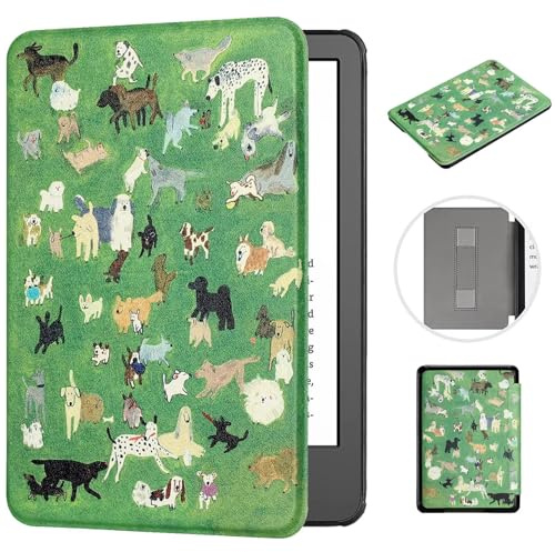 MOKASE Étui pour 6.8 Kindle Paperwhite 11ème Génération (Modèle: M2L3EK/M2L4EK), Synthétique avec Automatique Réveil/Sommeil Dragonne pour Signature Edition&Kindle Paperwhite 2021, Meadow Dogs