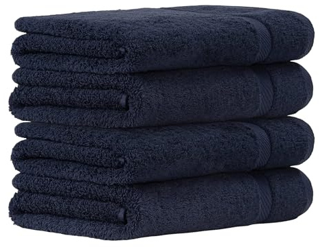 Luckytowel Handtücher Set 50x100 cm – Oeko-TEX Handtuch-Set aus 100% Baumwolle mit 600 g/m² – Frottiertücher mit Aufhängeschlaufe – flauschig & saugstark – Frottee Handtuchset – 4er Pack Dunkelblau