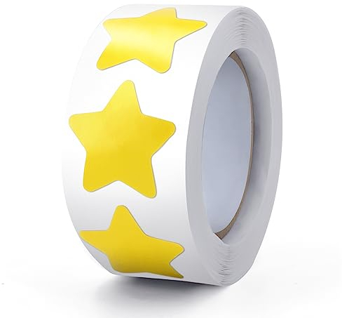 Gelb Sterne Aufkleber Rolle 2.5cm Klein Selbstklebende Sterne Etiketten Weihnachts Star Sticker belohnungsaufkleber Deko für Kinder Lehrer Business 500 Stück