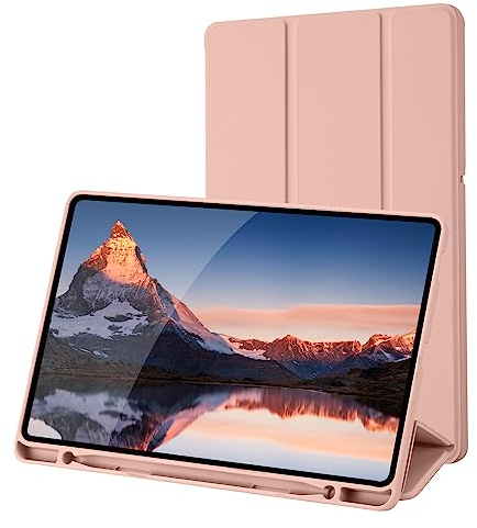 Custodia Cover Compatibile con Samsung Galaxy Tab S6 Lite 10.4 Pollici 2022/2020 SM-P610N/P615N con Portapenne-Ultra Sottile con Cover Leggero Supporto in Pelle PU Case (Oro Rosa)