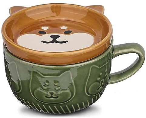 Linda taza de café de cerámica para perros con tapa,Taza de café o tazas de té para los amantes de los perros,Divertidas tazas de desayuno para perros novedad para mujeres, amigos, niños, regalo de