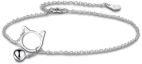 Dankadi Bracelet de Cheville avec Petit Chat Grelot en 925 Argent, 27CM Réglable Chaîne Breloque Animal Pied Été Plage Élégant Anniversaire Cadeau de Bijoux pour Femme Fille Amie(Réglable, Cheville)