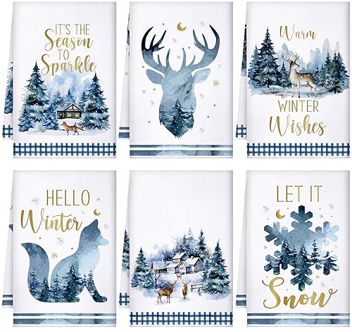 Sratte Weihnachtliche Küchentücher, blau, Winter-Geschirrtücher, saugfähig, Wunderland, Badezimmer-Handtücher für Weihnachten, Küche, Badezimmer, Urlaub, Dekorationen, Bauernhaus, Einweihungsgeschenk