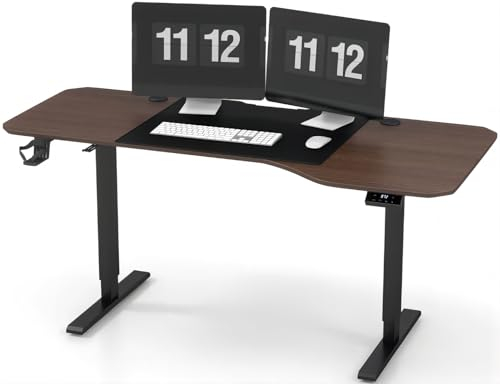 JUMMICO HöHenverstellbarer Schreibtisch 160 cm L-förmiger Schreibtisch Höhenverstellbar Elektrisch,Ergonomie Gaming Tisch mit Becherhalter, Haken (Walnuss)