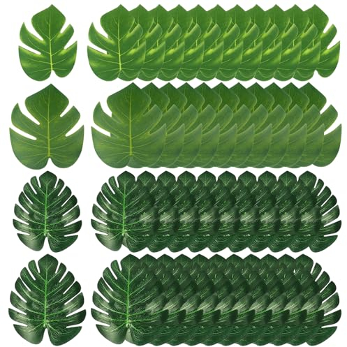 Feuille de Palmier Artificielle, 48 Pcs Deco Tropicale Feuille Artificielle Decoration Feuille Tropicale Décoration Set de Table Feuille, Feuilles Artificielles pour Decoration Table,Decoration Jungle