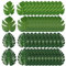 Foglie Finte per Decorazioni, 48 Pezzi Verdi Foglie di Palme Foglie Tropicali Foglie di Palma Artificiali, Decorazione per Feste Tropicali Perdecorazioni Festa, Jungle Party, Party Hawaiano,Due Misure