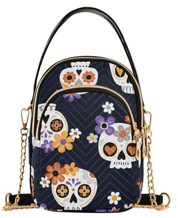 GAIREG Pastell-Glitzer-Schultertaschen Kette Umhängetasche, Totenkopf mit Blumen