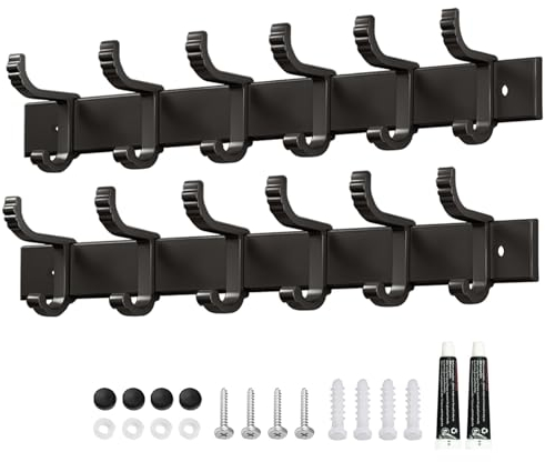 Qwyzor 2 Stück Kleiderhaken Wand mit 6 Haken, Hakenleiste Garderobe für Schlafzimmer Bad Küche, Garderobenleiste Wandgarderobe für Jacken, Mäntel, Taschen, Hüte und Schals (Schwarz)