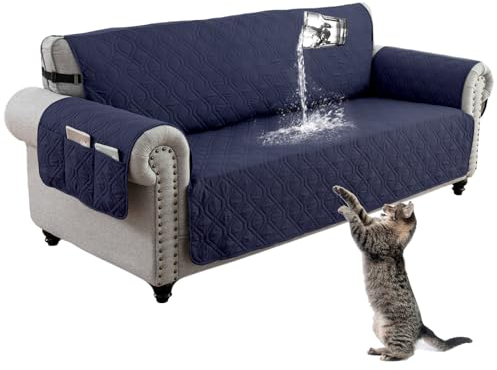 EXTLEZSA Sofa überzug 1 2 3 Sitzer 100% Wasserdicht Sofaschoner rutschfest Mit Gummiband Sofabezug Mit Taschen Couch überzug Für Kinder, Haustiere (Dunkelblau,Großer 2-Sitzer)
