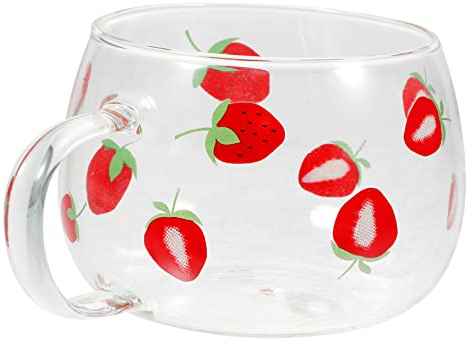 Zerodeko Verre à Fraise Tasse à Boisson Tasse à Céréales Motif Fraise Lait Eau Thé Simple Stable Et Facile à Nettoyer