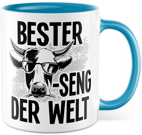 Cousin Tasse mit Spruch, Geschenk Bester COW-seng der Welt - Kaffeetasse aus Keramik 330ml - Cousin Familie Cousins Freunde Verwandte Verwandschaft Geschenkidee (Weiß/Blau)