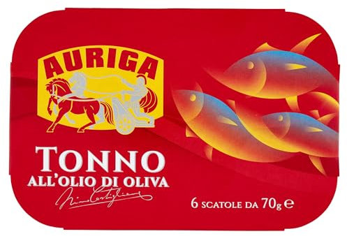 Tonno Auriga all'olio di oliva 70gr x 6. Formato scorta. Senza conservanti. Fonte di proteine.