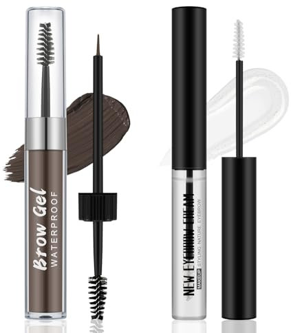 Apooliy 2Pzs Set de Gel Impermeable para Cejas,Gel líquido de alta pigmentación para cejas y pegamento transparente para cejas,Dar forma a las cejas naturales