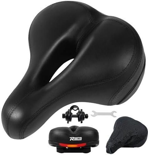 ROGTYO Sella per bicicletta in gel Pro 2.0, aggiornamento, larga, super morbida, confortevole, traspirante, ammortizzante, ergonomica, in memory foam, impermeabile (nero)
