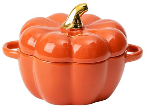 Cuencos bonitos, cuencos aptos para horno con forma de calabaza, cuencos creativos de cerámica con forma de calabaza para postre, vajilla decorativa para Halloween y Acción de Gracias, (color naranja)