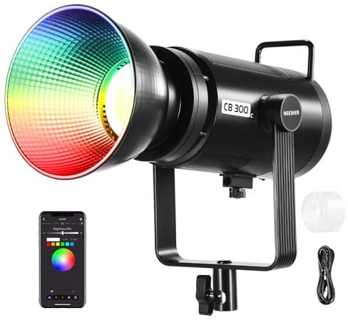 NEEWER CB 300C RGB LED Videolicht 300W mit Reflektor, APP& 2,4G Steuerung, 2500K-7500K Farbtemperatur, CRI97+, 29600Lx Helligkeit, 17 Szeneneffekte, Bowens Mount Dauerlicht Studio, Video und Streaming