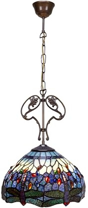 Colgante de techo Tiffany mediano con adorno fundición y cadena diámetro 30cm Serie Belle Epoque