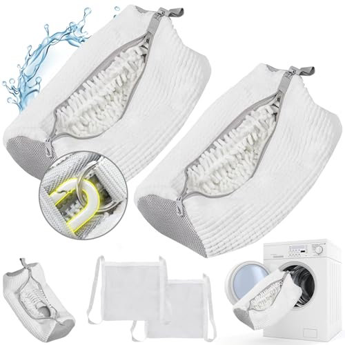 2 Pezzi Sacchetto Scarpe Lavatrice, Sacchetto per Lavare Scarpe in Lavatrice con Cerniera a Gancio di Sicurezza e Pulizia 360° Riutilizzabile per Lavatrici e Asciugatrici (Bianco)