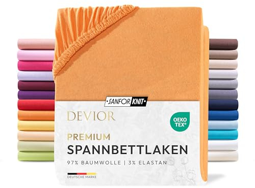 Devior Premium Spannbettlaken 180x220cm - 200x220cm für Boxspringbetten bis 32cm, 97% Baumwolle & 3% Elastan, Orange – 190 g/m² Anti-Statisches, atmungsaktives Bettlaken mit Einlaufschutz