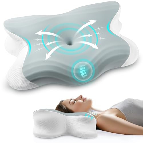 Honfay Memory Foam Kopfkissen, Ergonomisches Schmetterlingskissen Nackenstützkissen Schlafkissen für Seitenschläfer Rückenschläfer Bauchschläfer Größe L - Grau