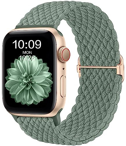 CeMiKa Geflochtenes Armband Kompatibel mit Apple Watch Armband 42mm 41mm 40mm 38mm Damen Herren, Elastisches Solo Loop Nylon band für iWatch Series 10 9 8 7 6 5 4 3 SE Ultra 2 1, Grün