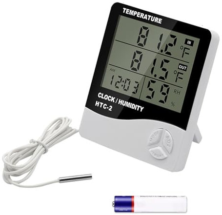 SNZ Hygrometer Innen - Wetterstation Funk mit Außensensor für beste Raumluftqualität, inklusive Temperatursensor und digitaler Uhr - Ideal für Wohnzimmer, Schlafzimmer und Badezimmer