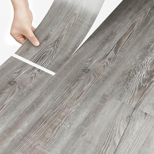 Stickyart PVC Bodenbelag Holzoptik Meterware Dunkelgrau 90cmX15cm 18 Planken Vinylboden Selbstklebend Bodenfliesen Rutschfest Balkon Bodenbelag PVC Vinylboden Für Bad Wohnzimmer Wohnbereich Innen