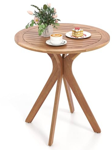 RELAX4LIFE Tavolo Rotondo da Esterno 70CM, Tavolo da Appoggio in Legno di Acacia Massiccio con Piano a Listelli, Base Stabile a Forma di X, per Soggiorno, Cortile, Giardino, Capacità di Peso 75KG