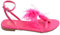 Pantofoline Donna Sandalo Basso Fucsia Raso Terra Piume Peluche con Cinturino alla Caviglia Moda Glamour (39 EU)
