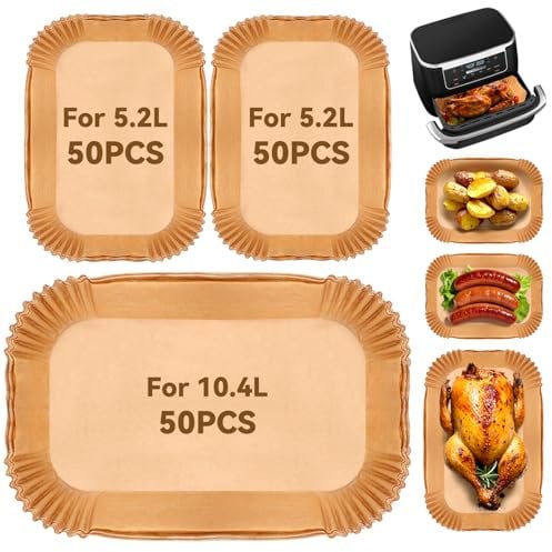 Inwee Air Fryer Liners for Ninja Foodi Flex Drawer AF500UK 10.4L, 150Pcs Air Fryer Accessories, Large Air Fryer Parchment Paper Liners, Compatible for Cosori Dual Blaze 10L & Instant 8.5L (150 PCS)