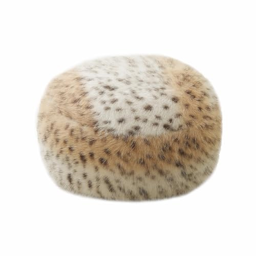 MOCOFO Rundes Pouf-Cover, 50x50x20 cm, Ungefüllter Ottoman, Weiches Simuliertes Cheetah/Golden Fox Fell, Reißverschluss