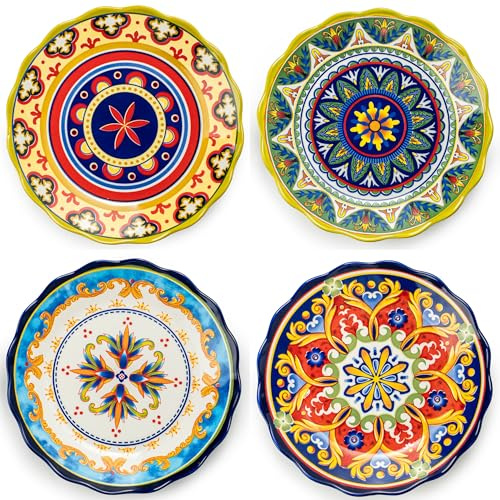 UNICASA Speiseteller Set, Tellerset 4 Personen - 27cm, 4 Teilig Essteller Bunt Groß mit Muster und Bunte Farbig -Spülmaschinengeeignet, bunt