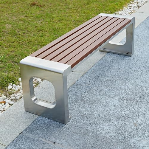 SXKLYRF Gartenbank Ohne Lehne, Gartenbank Metall 3 Sitzer Wetterfest, Edelstahl und Kunststoffholz, Sitzbank Outdoor für Garten, Terrasse und Rasen(150x40x45cm/59x16x18in)