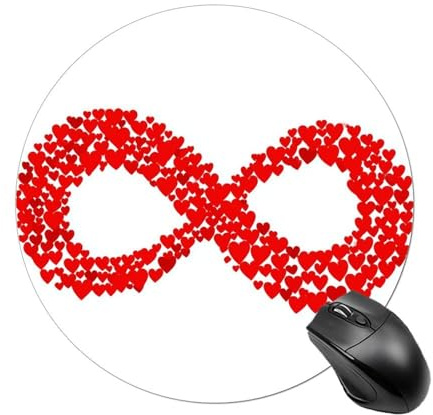 Red Hearts Infinity Sign Mousepad Round Computer Mousepad Waterproof Gaming Mousepads with Non-Slip Rubber Base Mousepads Mousemat for Laptop Office 20 CM
